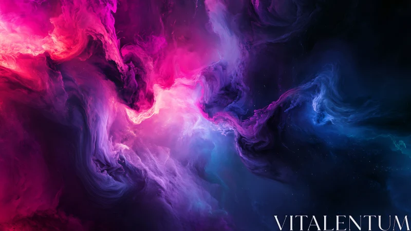 Neon cosmic nebula swirling in deep space void.