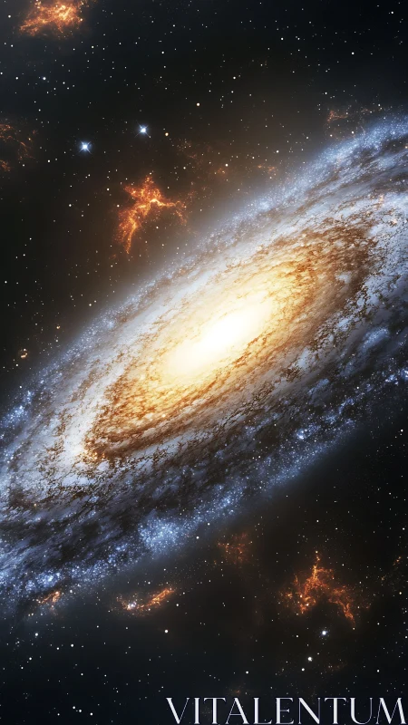 Spiraled starlight whirls through a molten galactic bloom