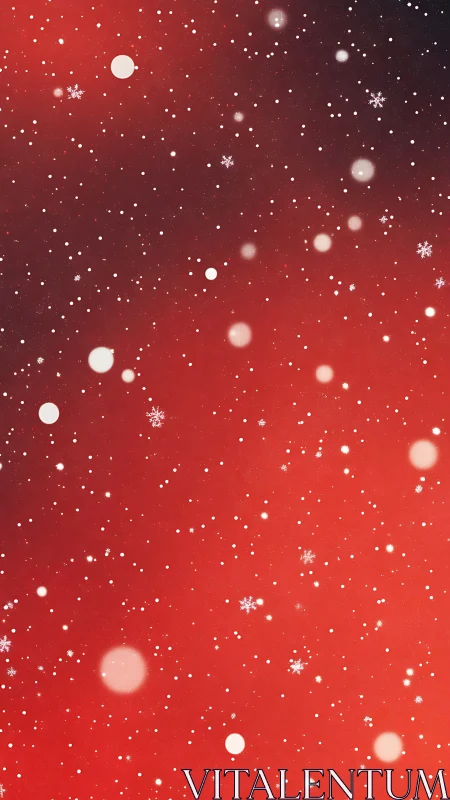 Snowflake particles scatter across red gradient background