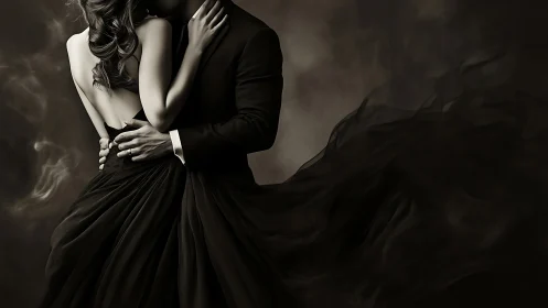 Intimate Embrace. Black and white romantic couple portrait.