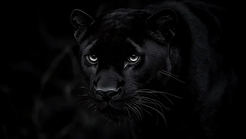 Black Panther's Piercing Gaze in Darkness.