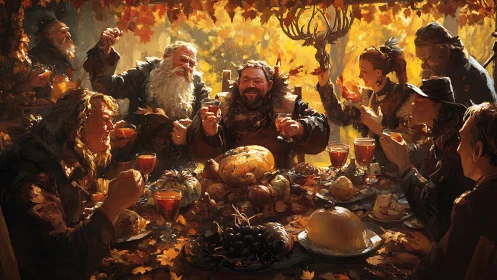 Joyful autumn feast gathers friends around glowing harvest table