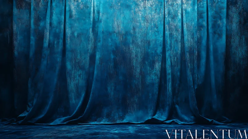 Blue fabric stage backdrop forms vertical draped surface