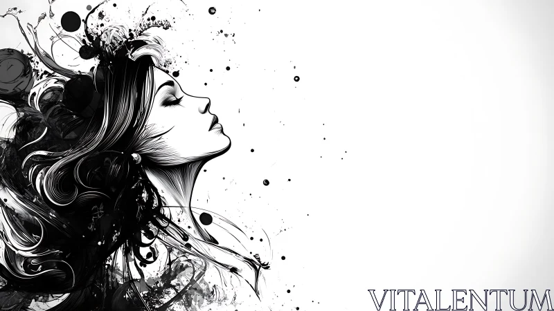 Ink-dreamed profile drifts through a storm of imagination.