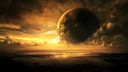 Twin horizons collide as a molten planet crowns the sea