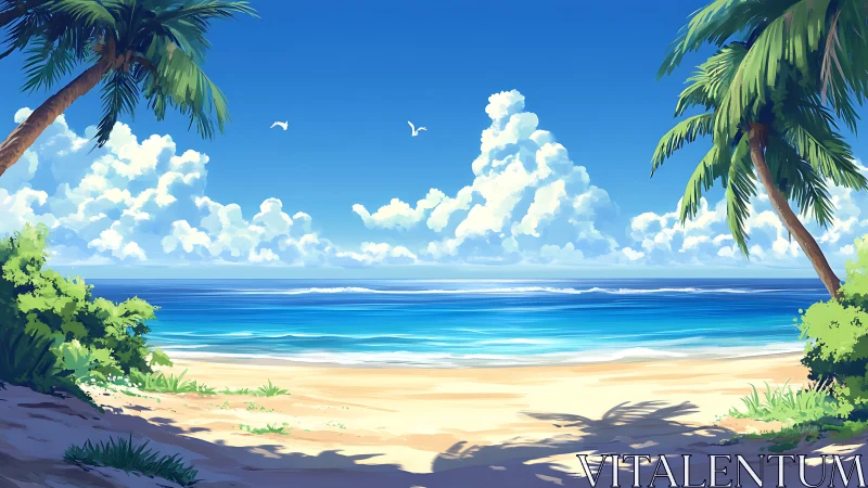 Tropical Paradise Beach with Palm Trees and Ocean