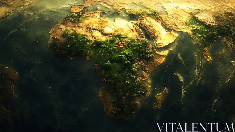 Golden sunlight gently embraces Africa and the Middle East