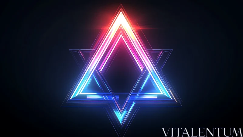 Neon spectral tetrahedron lattice in dark volumetric space.