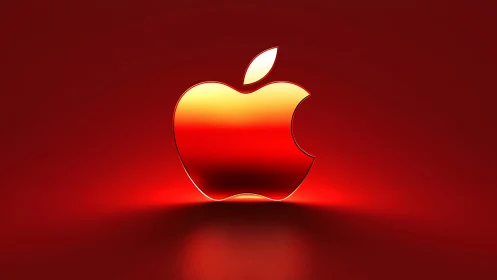 Apple-inspired glossy red logo rendered on lit background