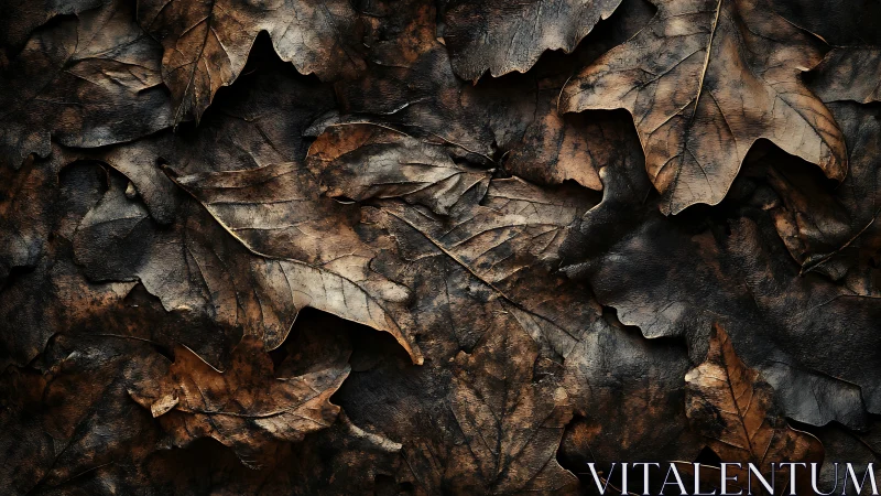 Textured autumn oak leaves create dark rustic pattern.