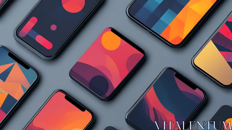Color-rich smartphone displays showcase abstract gradients.