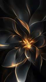 Luminous abstract flower with flowing metallic petals.