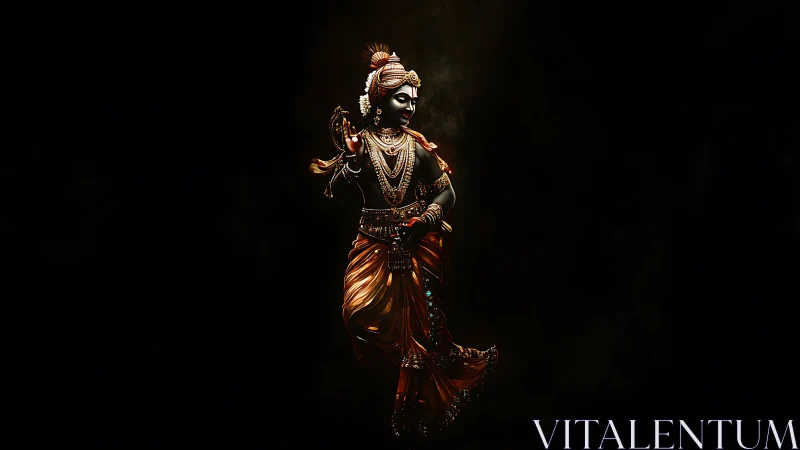 Divine dancer in molten gold glows against endless night.