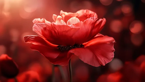 Crimson Beauty: A Radiant Red Bloom in Golden Light.