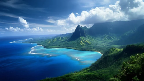 Molokai Coastline with Emerald Cliffs and Turquoise Lagoon.