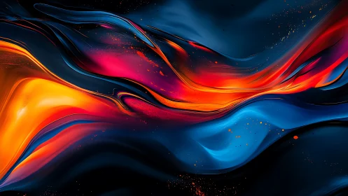 Digital abstract image shows flowing bands of orange and blue