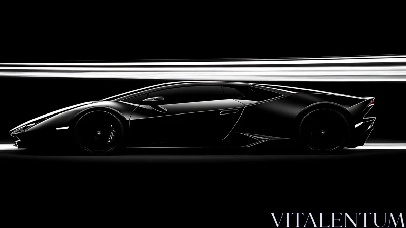 Sleek black supercar poised in glowing night speed lane.