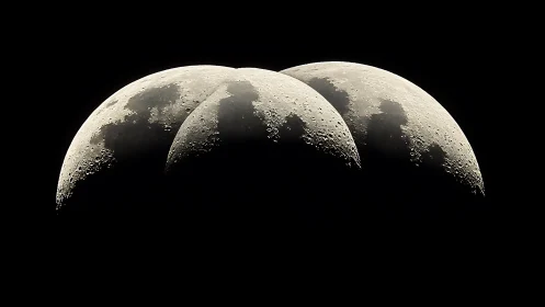 Triplicate crescent moons aligned in stark cosmic contrast.