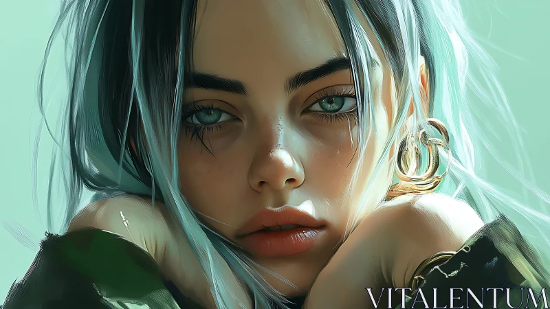 Dream-drenched stare of a sea-glow urban siren.