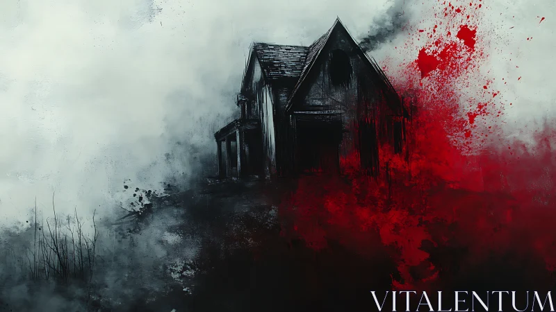 Haunted rural house dissolves into violent red mist.