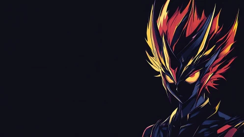 Flame-haired humanoid figure rendered in stylized vector form