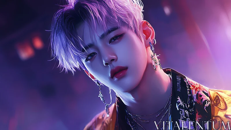 Neon-lit portrait digital painting with cinematic close-up focus.