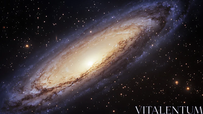 Spiral galaxy core glowing within dense star field panorama.