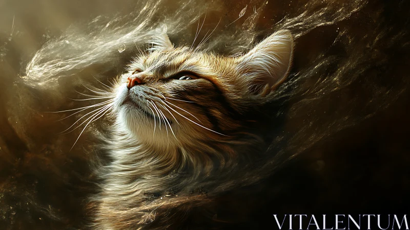 Luminous Feline Dreams Captured in Swirling Golden Cosmos