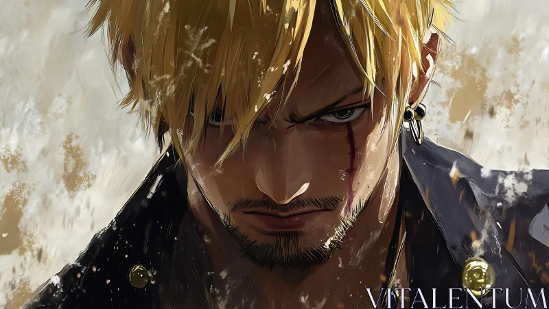 Intense blond warrior portrait in dynamic digital brushwork.