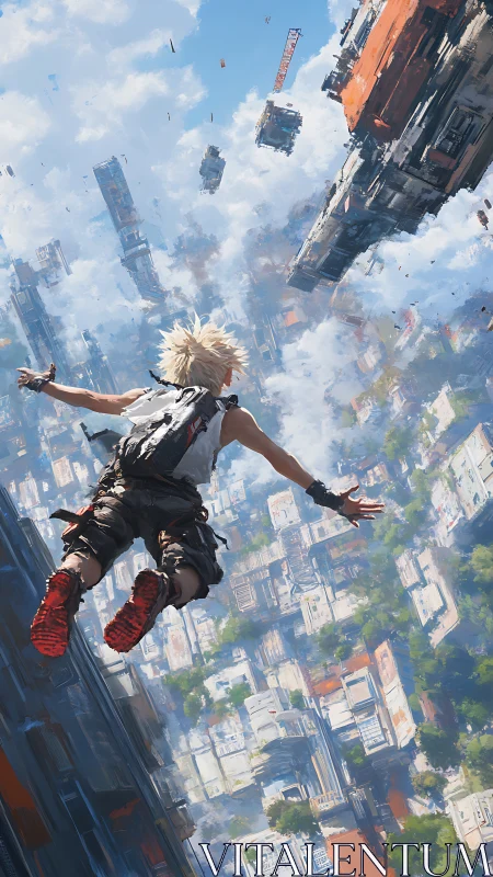 Skyfall runner dives through floating city canyons of awe.