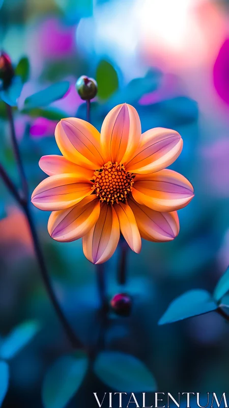 Orange Dahlia with Soft Focus Background.