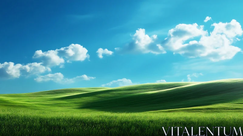Rolling green hills whisper under an enormous digital sky
