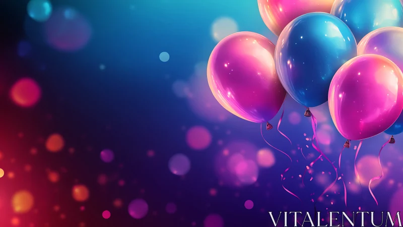 Neon Gradient Balloons Floating in Bokeh Light.