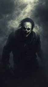 Midnight jester emerging from storm soaked shadows.