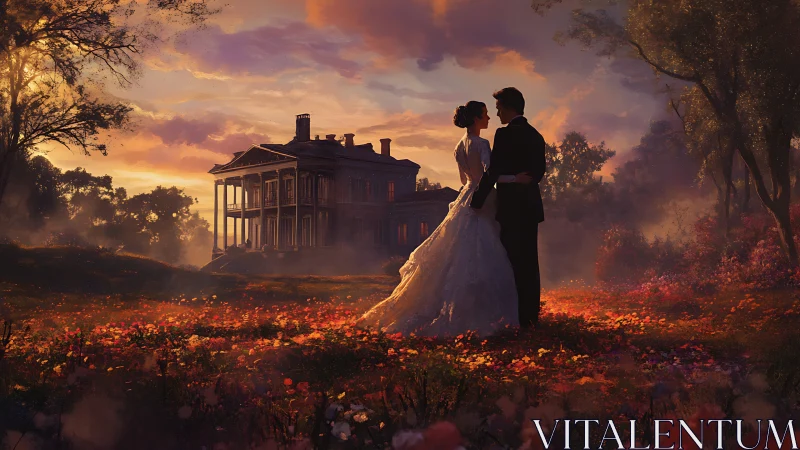 Bride and Groom at Sunset Manor