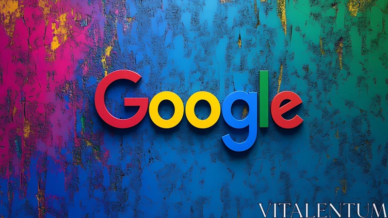 Multicolor Google logotype on textured gradient relief wall.