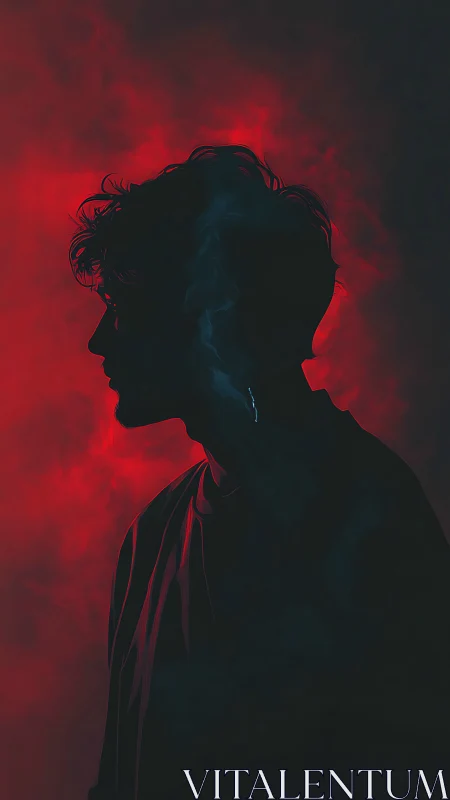 Digital painting silhouette portrait in red smoke field.