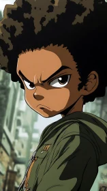 Defiant urban kid locks intense gaze in moody alleyway