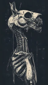 Canine skeletal profile rendered as macabre ink study.