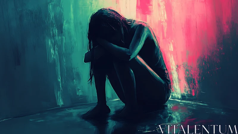 Solitary glow: a quiet moment held in neon shadows.