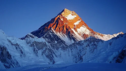 Golden sunrise crowns a peaceful snow-covered mountain peak