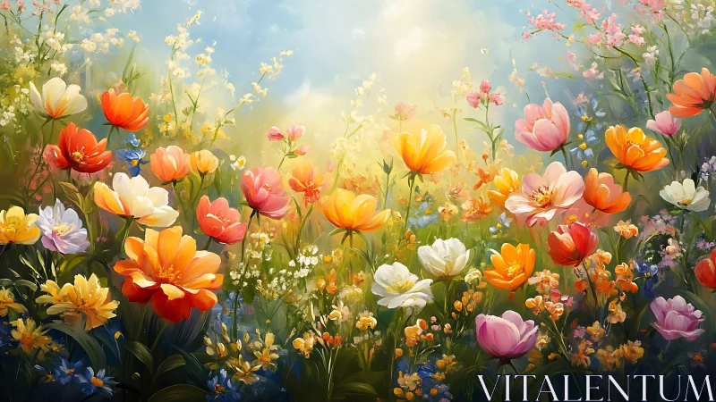 Radiant Wildflower Meadow Blooming in Golden Sunlight.