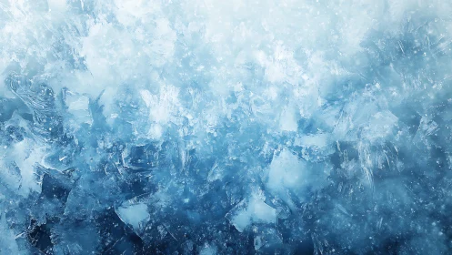 Abstract Close-Up of Crystalline Ice Texture in Cool Blue Tones.