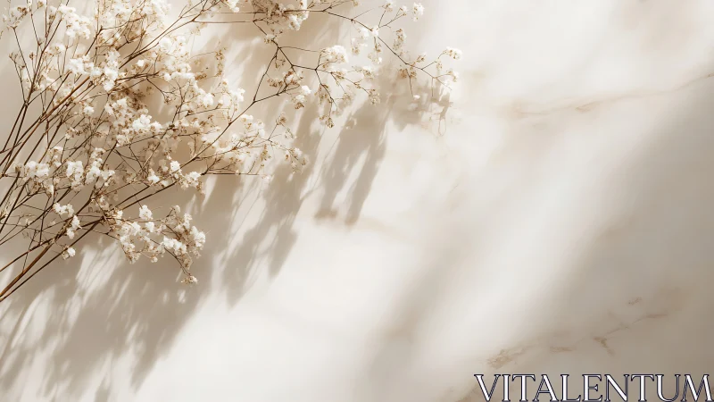 Dried gypsophila stems casting shadows on light surface.
