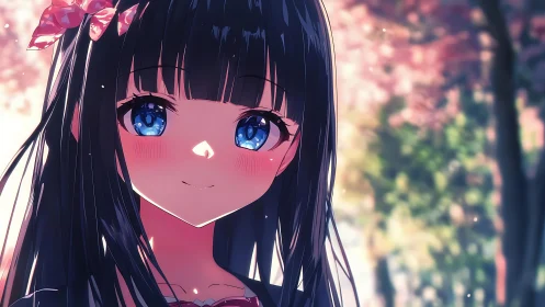 Starlit-eyed schoolgirl under pastel cherry blossom glow.