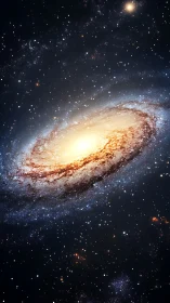 Luminous spiral galaxy core amid dense starfield glow.