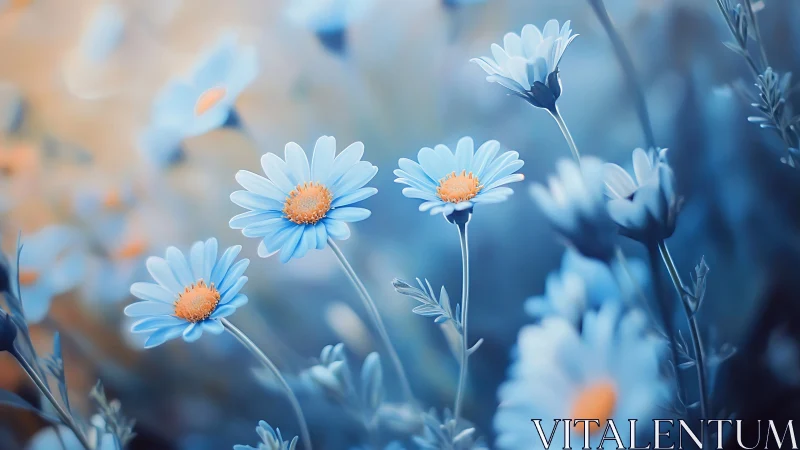 Blue Daisies with Golden Centers.