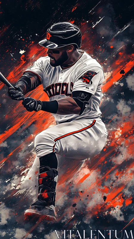 Baseball batter in mid-swing rendered with dynamic color streaks