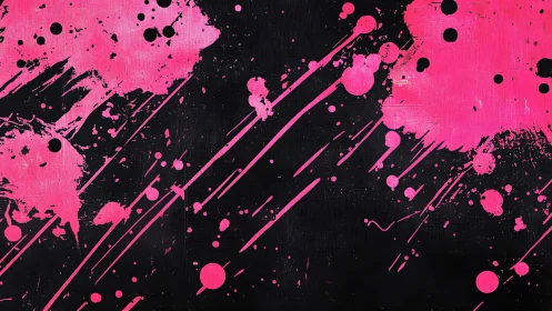 High-contrast magenta paint splatter diagonals on textured black