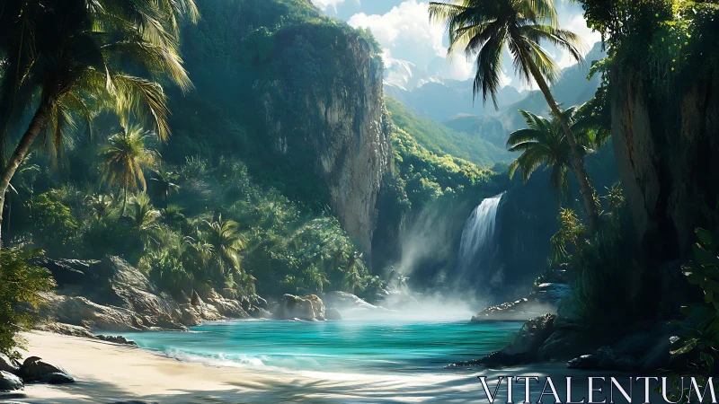 Tropical Canyon with Waterfall and Turquoise Pool